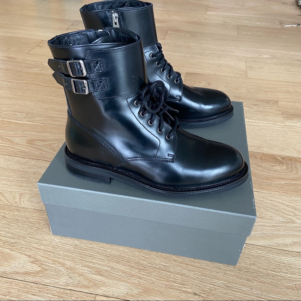 All saint brigade calfskin leather boots .